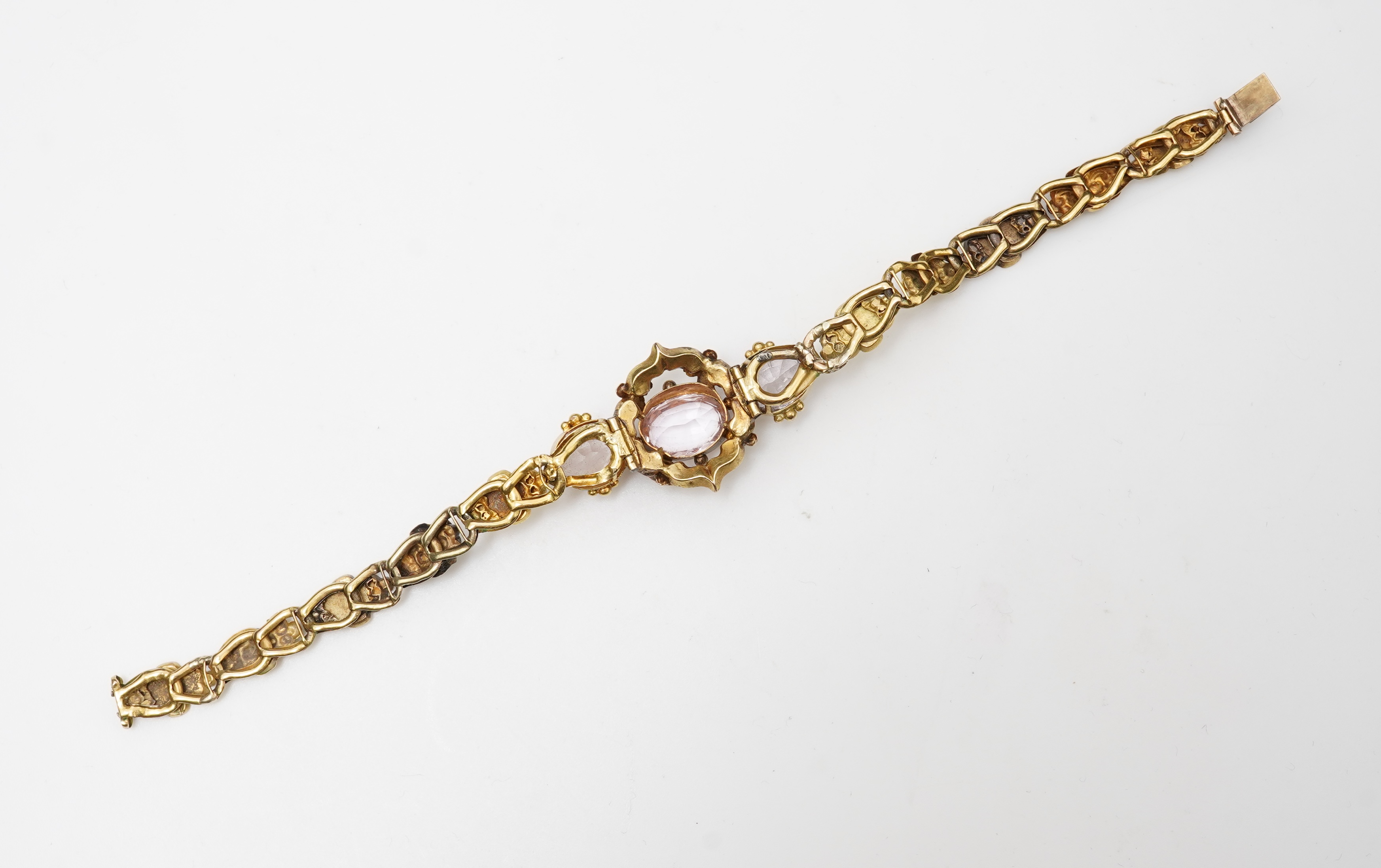 A Victorian pink topaz bracelet, mid 19th century